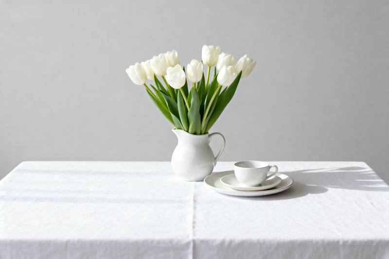 白郁金香与茶杯图片