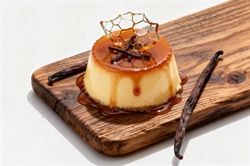 焦糖布丁配香草图片
