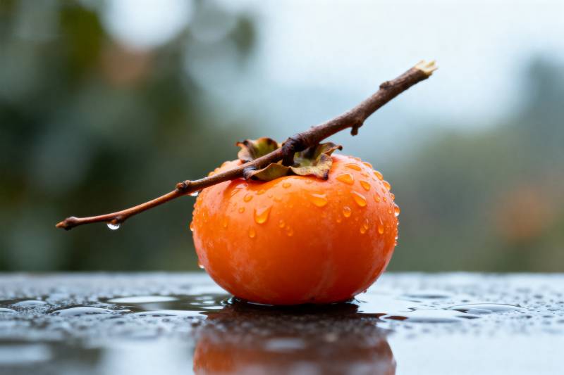 雨后柿子静置图片