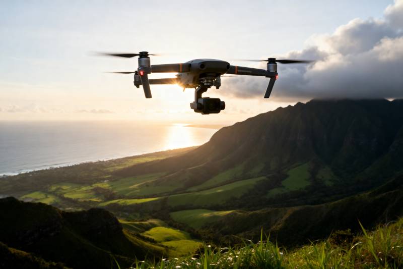 无人机航拍日落山景图片