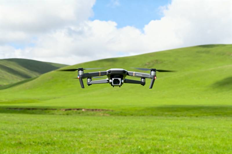 无人机翱翔绿野图片