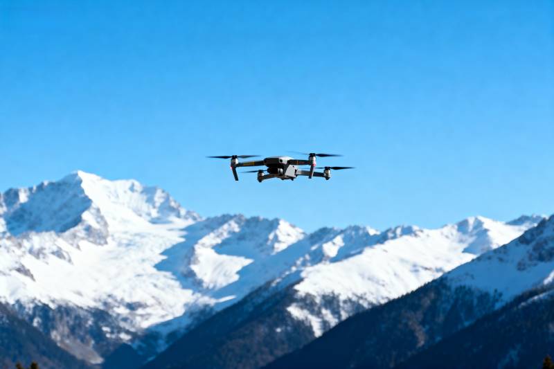 雪山之巅无人机翱翔图片