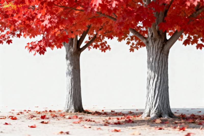 秋日红叶树影图片