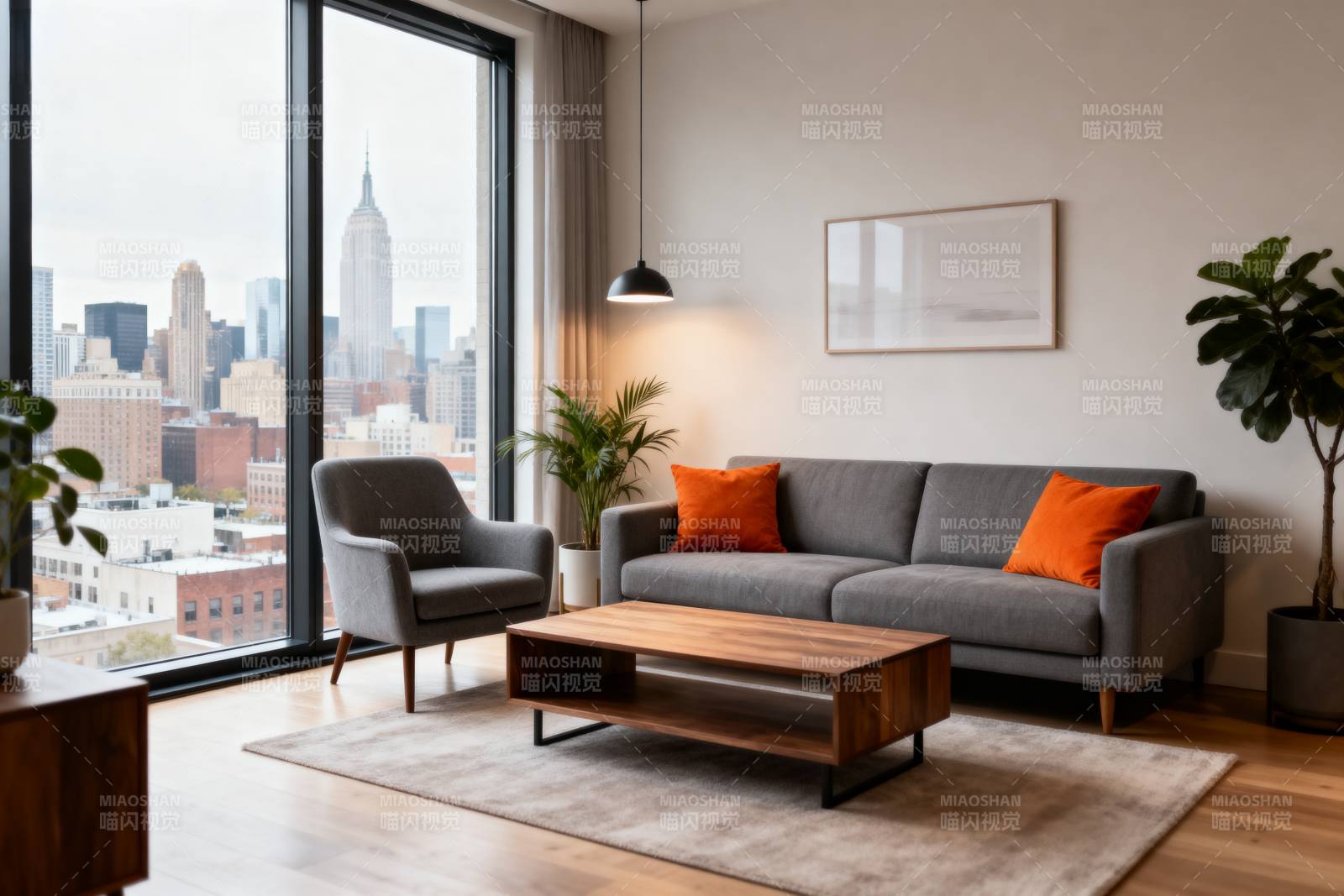 现代都市客厅美景图片