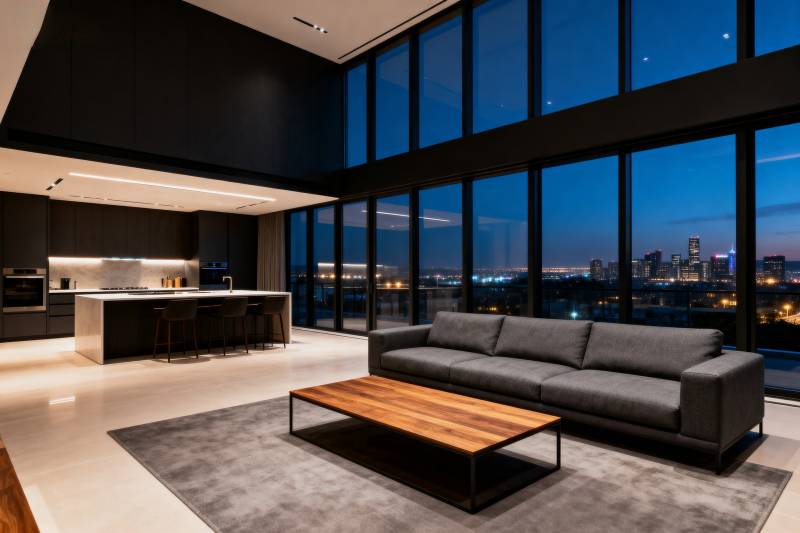 现代都市夜景客厅图片