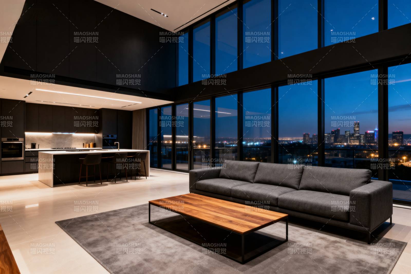 现代都市夜景客厅图片