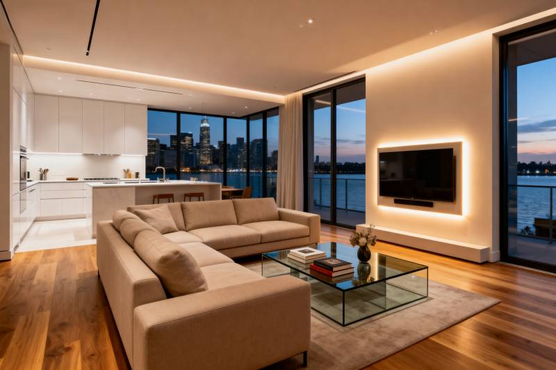 现代都市客厅夜景图片