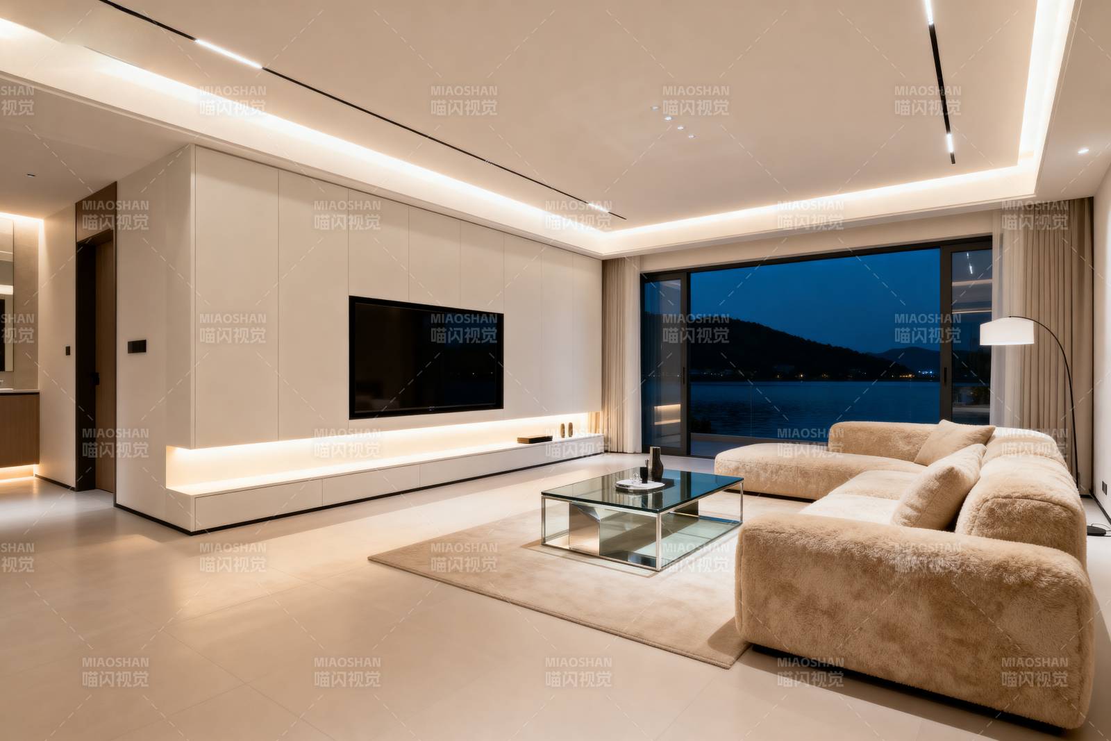 现代客厅夜景图片