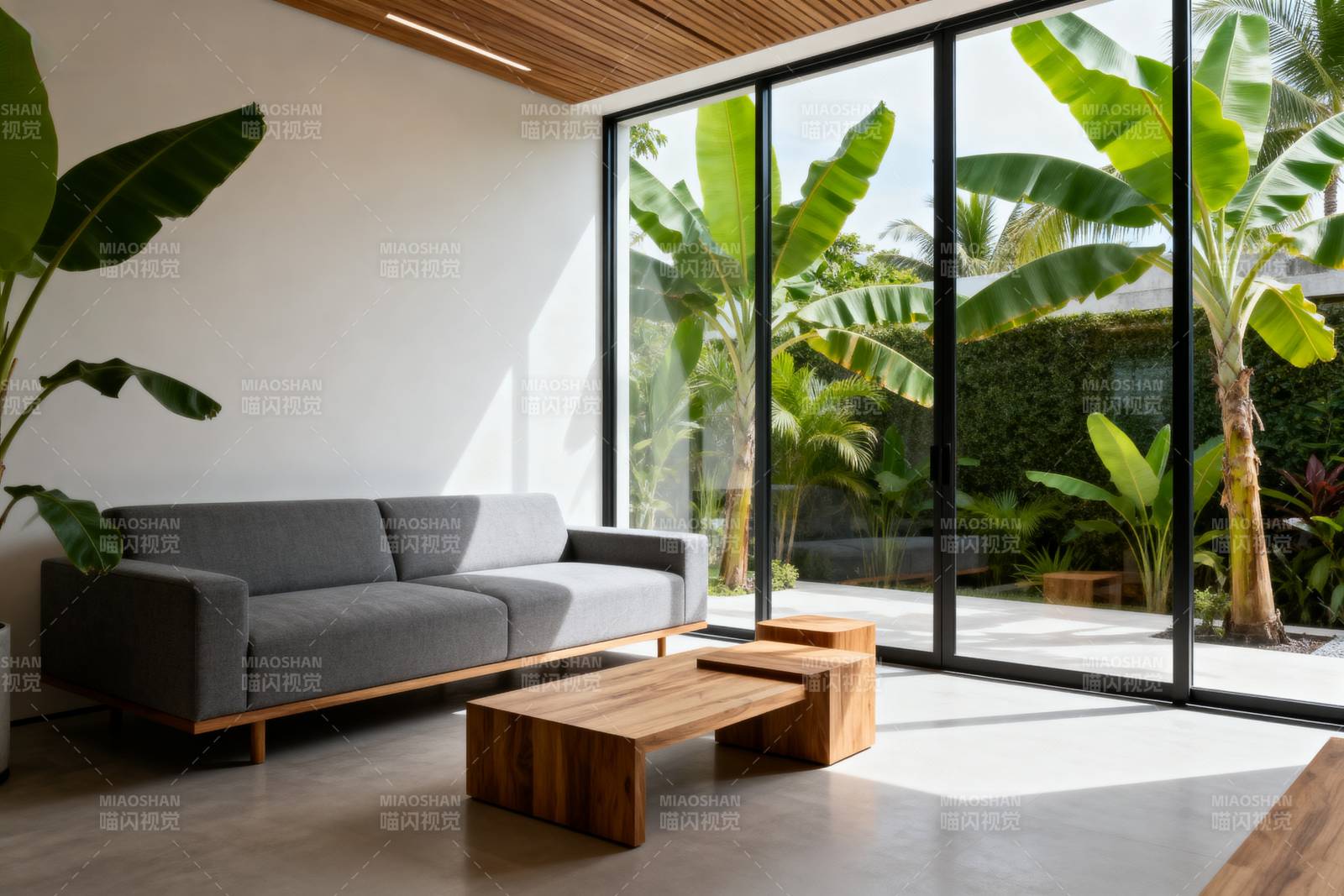 现代客厅绿植环绕图片