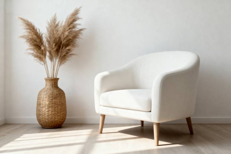 简约白椅与干草装饰图片