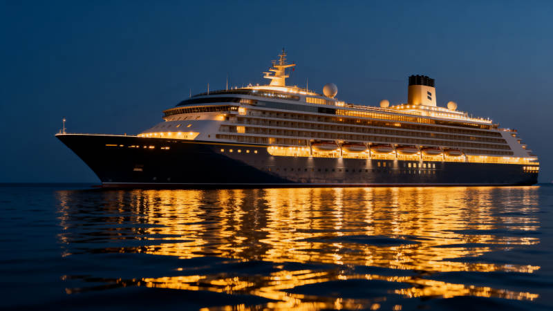 夜航邮轮灯火辉煌图片