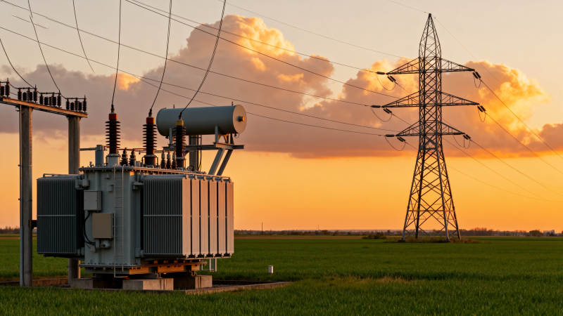 夕阳下的电力设施图片