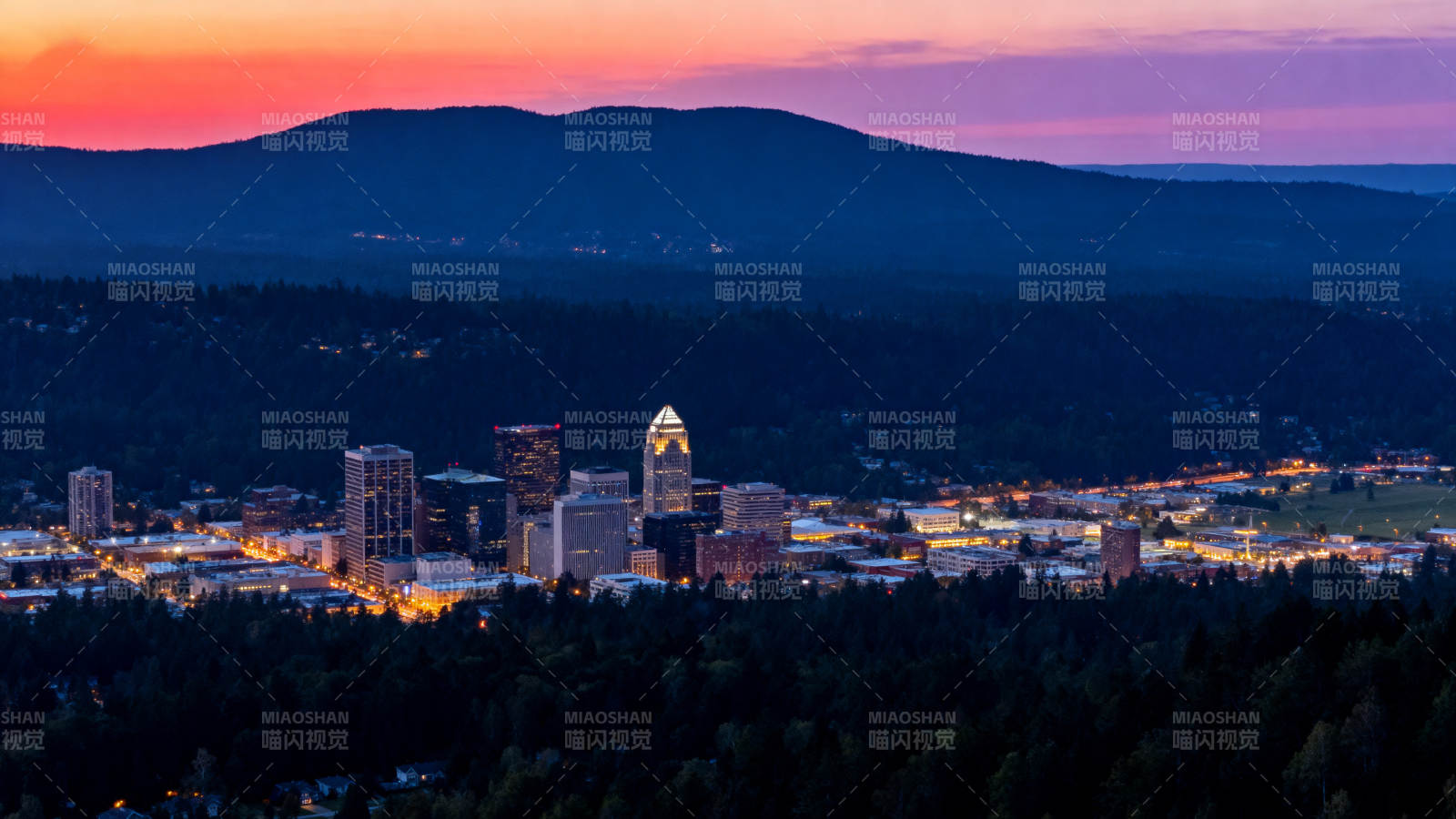 黄昏城市剪影图片