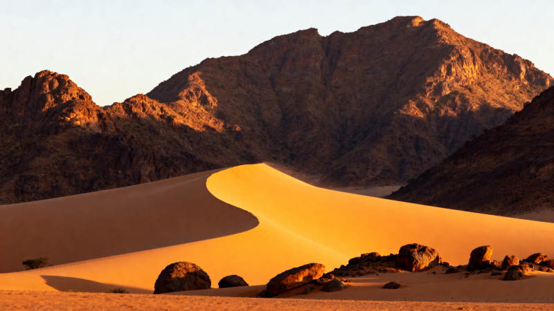 沙漠日落山影图片