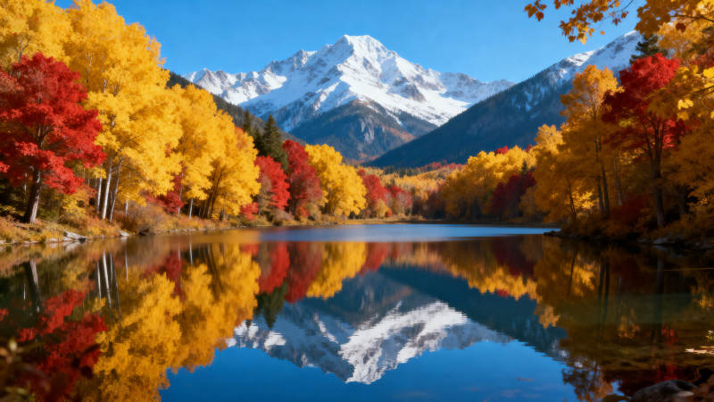 秋山倒影湖光图片