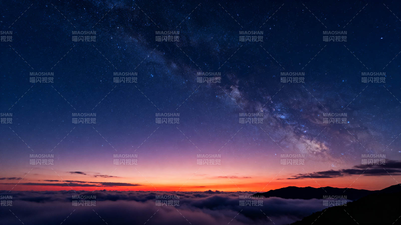 银河云海夜景图片