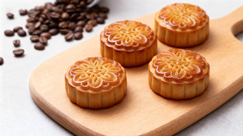 月饼与咖啡豆图片