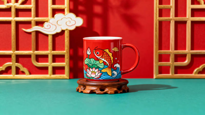 锦鲤红杯迎新春图片