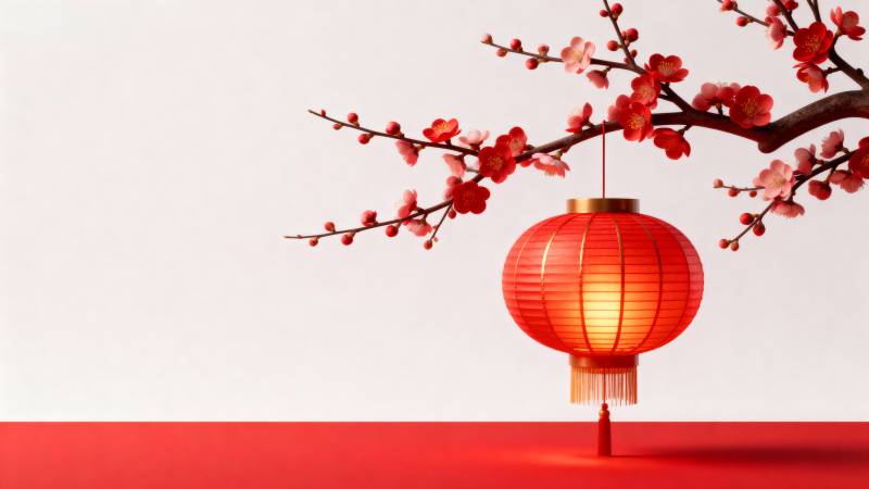 红灯映梅枝图片