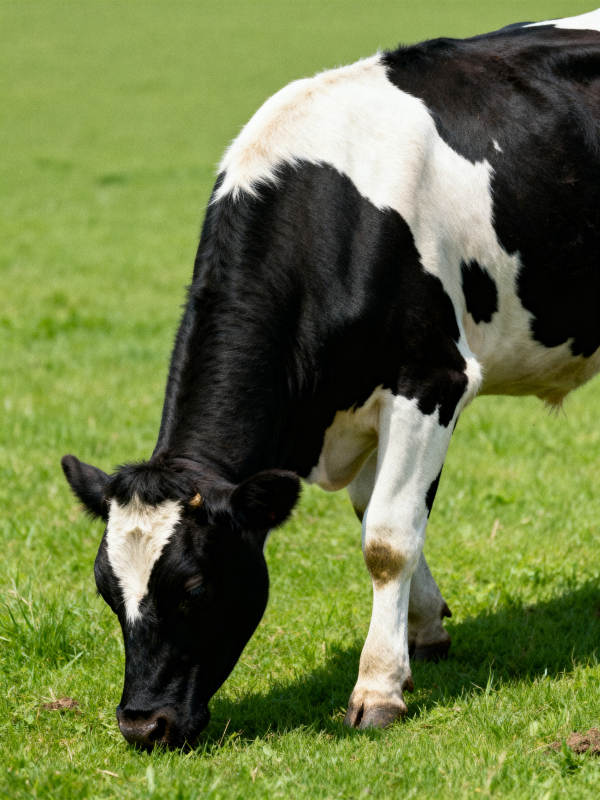 黑白奶牛吃草图片