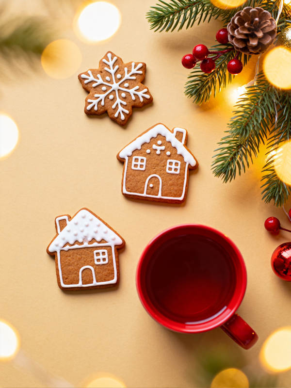 圣诞姜饼与热饮图片