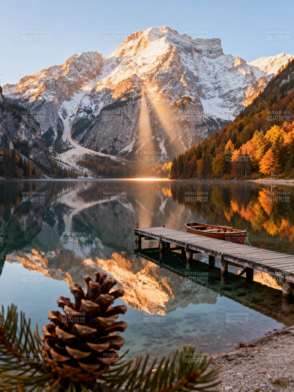 雪山湖畔秋色美图片