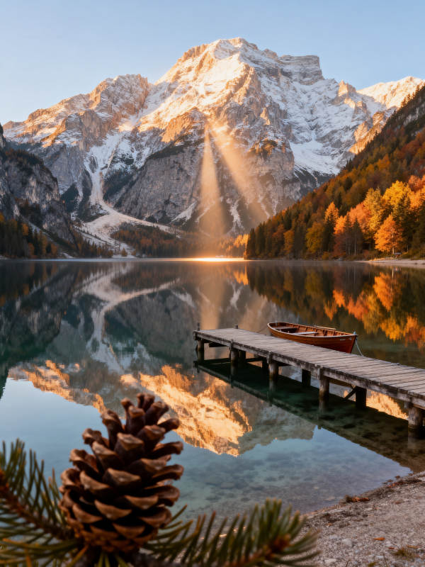 雪山湖畔秋色美图片