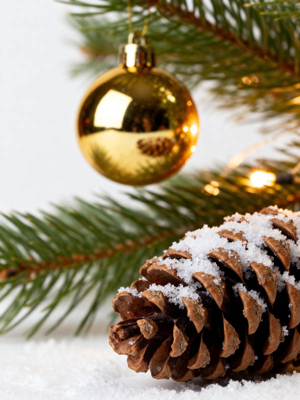 雪松果与金饰球图片