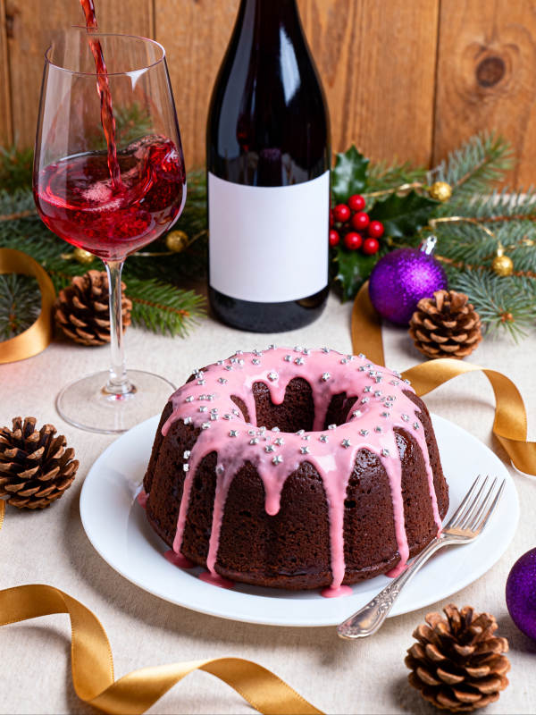 圣诞甜点与红酒图片