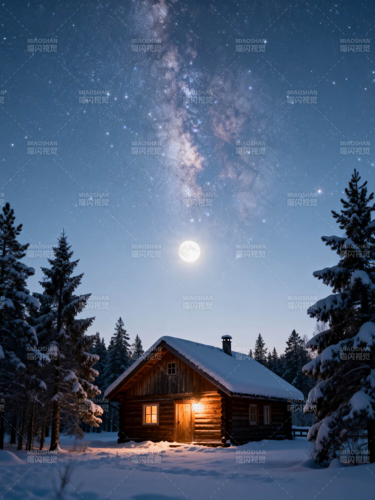 雪夜小屋星河梦图片