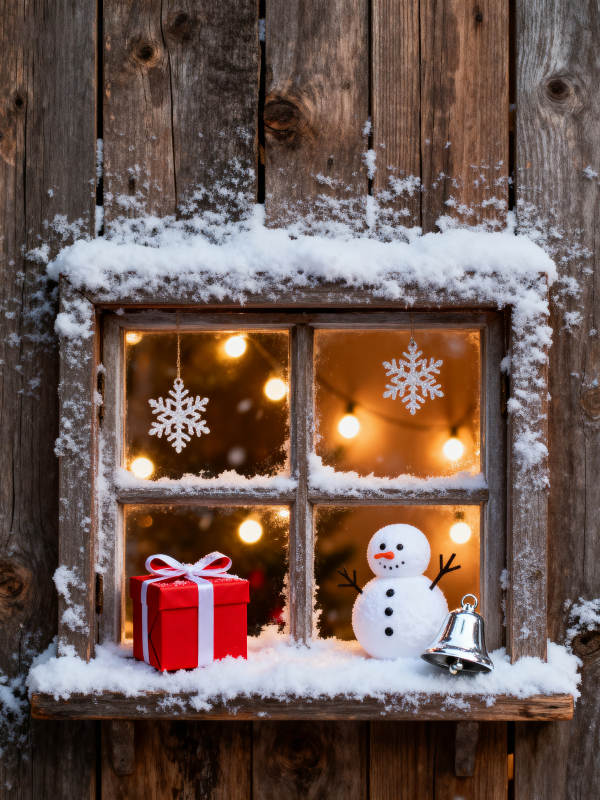 雪窗暖灯迎圣诞图片