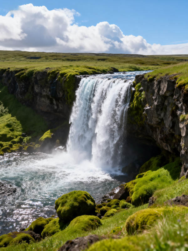 瀑布飞泻绿野间图片