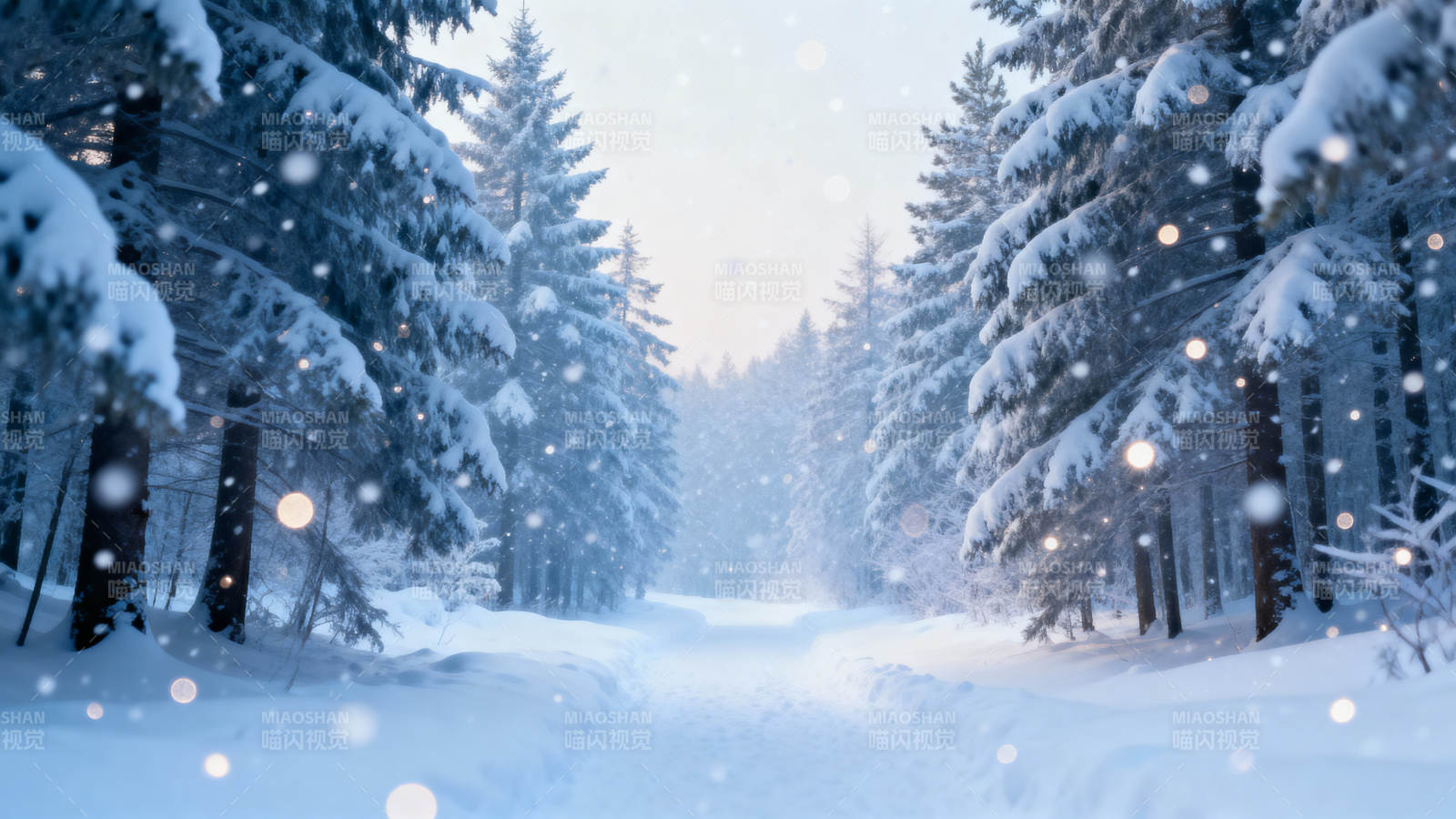 雪落松林静谧冬景图片