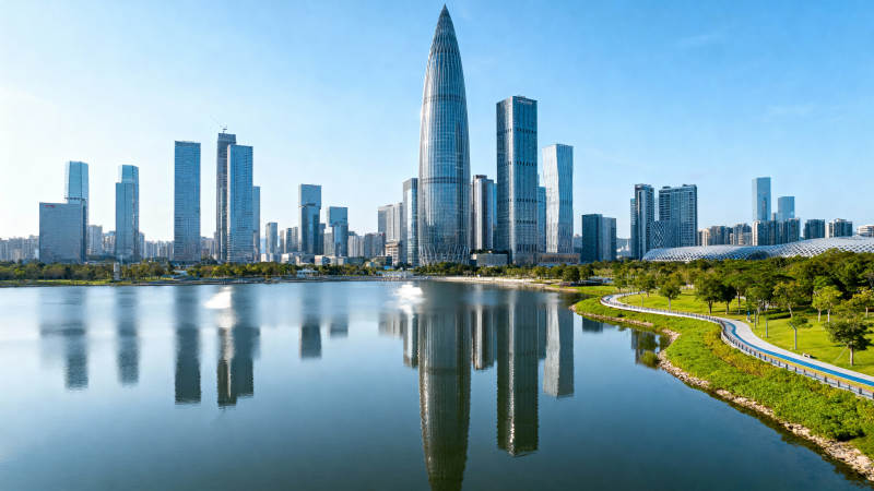 城市天际线倒影图片