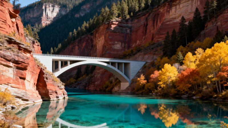 秋山碧水拱桥图片