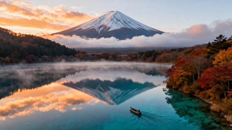 富士山湖景倒影图片