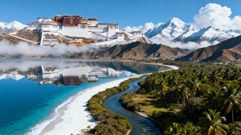 雪域圣殿与碧海椰林图片