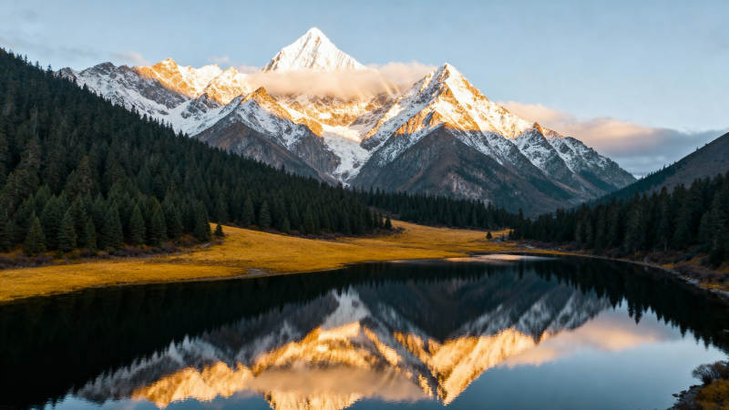 雪山倒影湖中图片