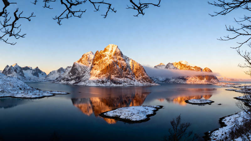 雪山倒影湖中图片