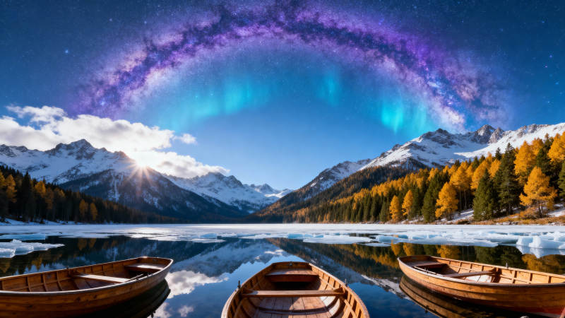 星河湖畔秋景图片