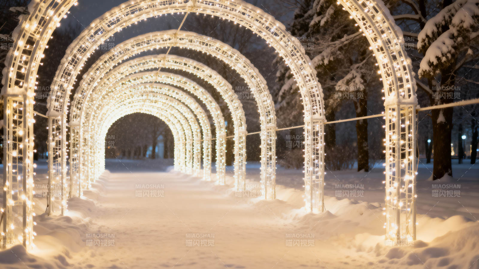 雪夜灯廊图片