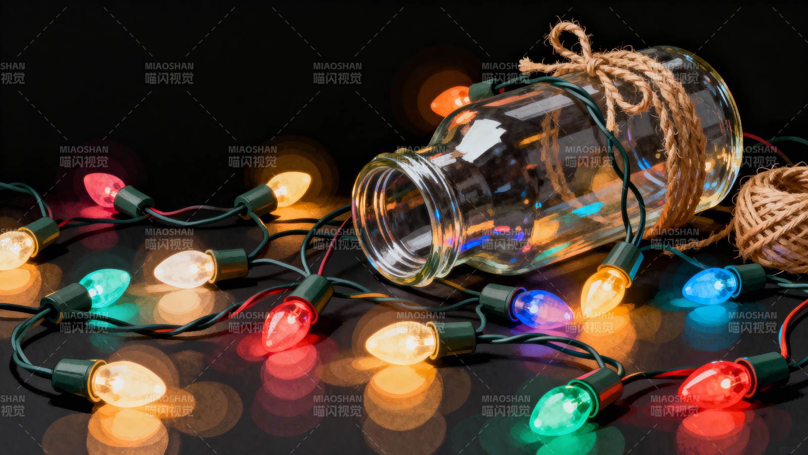 彩灯环绕玻璃瓶图片