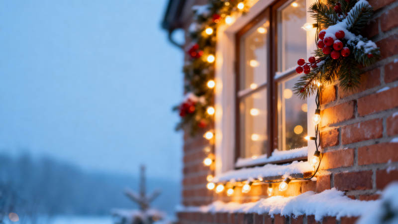 冬夜窗边暖灯图片