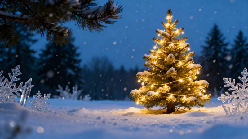 雪夜圣诞树图片