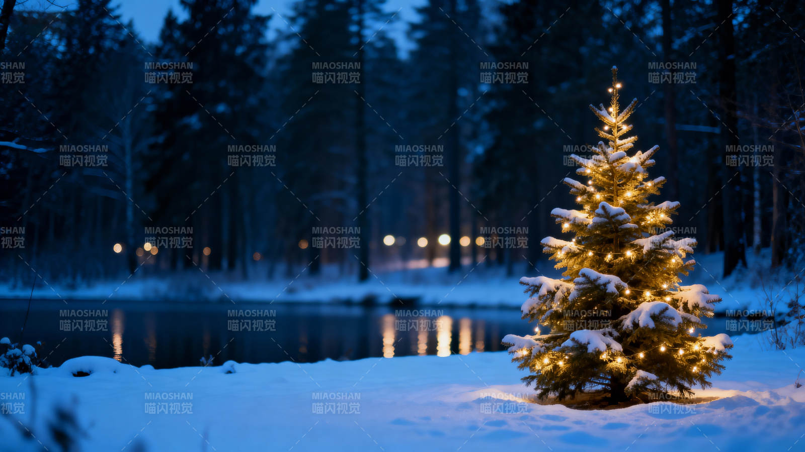 雪夜圣诞树图片