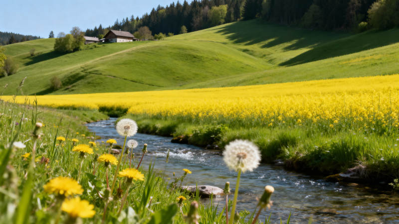 田园溪流花海图片