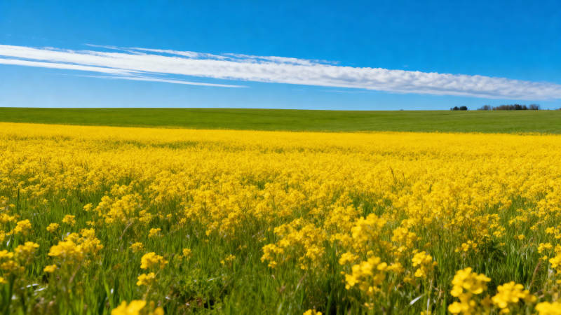 金黄花海映蓝天图片
