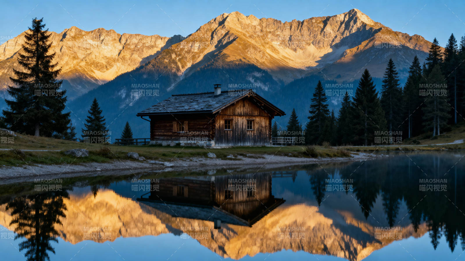 山湖倒影小屋图片