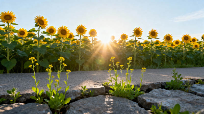 向日葵田间小径图片