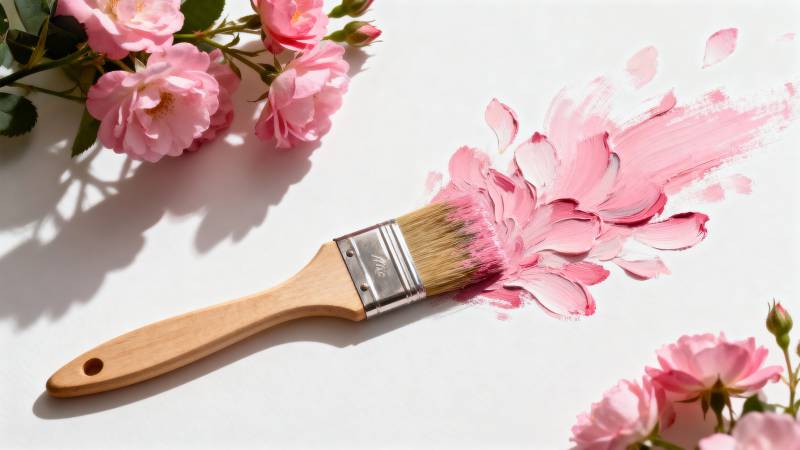 画笔与粉花图片